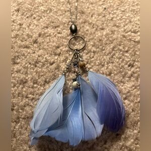 American Eagle Blue Feather and Beaded Silver Necklace